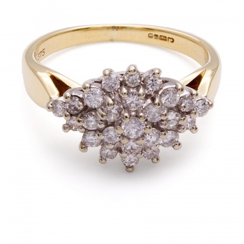 9ct Gold Diamond 50pts Cluster Ring Size K
